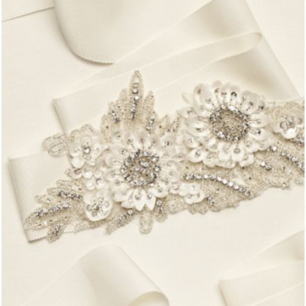 David's Bridal Ivory Floral Beaded Bridal Sash NWT